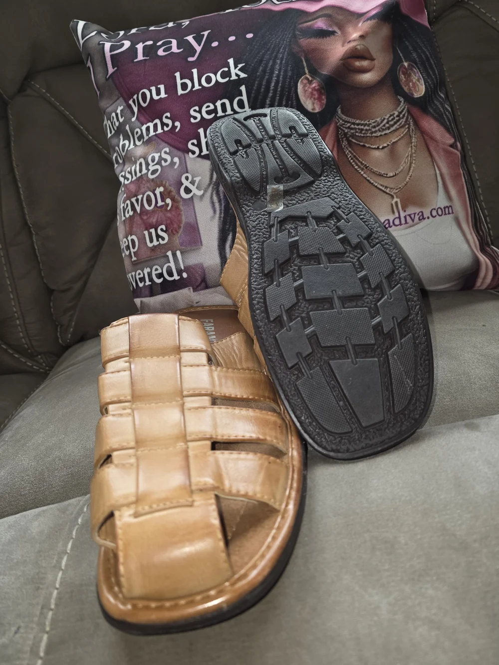 Faranzu Men's Tan Woven Slide Sandals